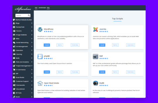 Interface d'installation en un clic - Installation automatique de CMS